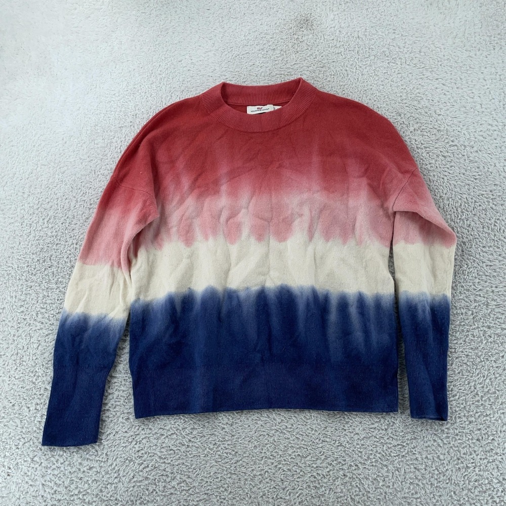 Vineyard Vines Cashmere Ombre Sweater Womens Medium Red Navy Crewneck 2E001357